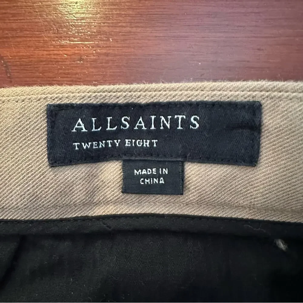 All Saints Mens Pants Tan Trouser Hidden Buttonfly Wool Blend Slacks Size 28 Tan